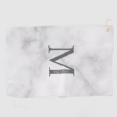Serviette De Golf Marbre blanc Monogramme personnalisé et nom (Horizontal)