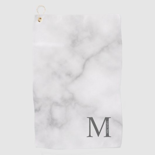 Serviette De Golf Marbre blanc Monogramme personnalisé et nom (Devant)