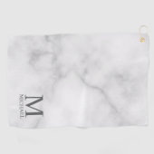 Serviette De Golf Marbre blanc Monogramme personnalisé et nom (Horizontal)