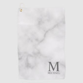 Serviette De Golf Marbre blanc Monogramme personnalisé et nom (Devant)