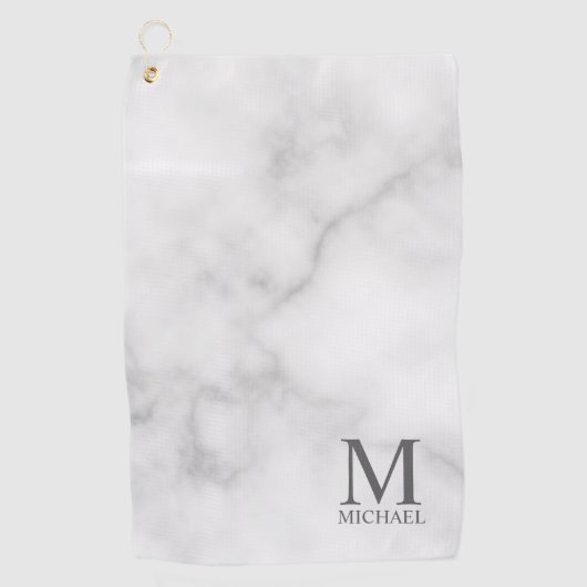 Serviette De Golf Marbre blanc Monogramme personnalisé et nom (Devant)
