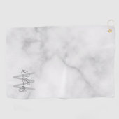 Serviette De Golf Marbre blanc Script Monogramme personnalisé et nom (Horizontal)
