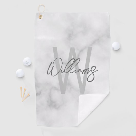 Serviette De Golf Marbre blanc Script Monogramme personnalisé et nom (En situation)