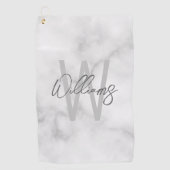 Serviette De Golf Marbre blanc Script Monogramme personnalisé et nom (Devant)