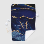 Serviette De Golf Marbre bleu marine Marbre or Monogramme Nom Servie (En situation)