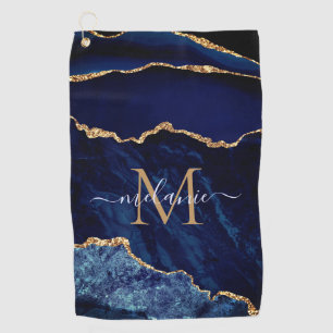 Serviette De Golf Marbre bleu marine Marbre or Monogramme Nom Servie