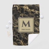Serviette De Golf Marbre noir et or Luxe Monogramme (En situation)