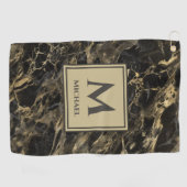 Serviette De Golf Marbre noir et or Luxe Monogramme (Horizontal)