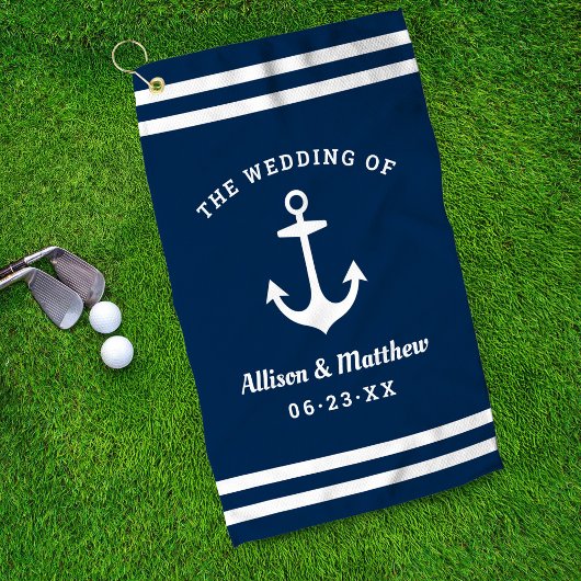 Serviette De Golf Mariage bleu marine Monogram Ancre de bateau