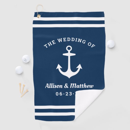 Serviette De Golf Mariage bleu marine Monogram Ancre de bateau (En situation)