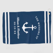Serviette De Golf Mariage bleu marine Monogram Ancre de bateau (Horizontal)