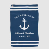 Serviette De Golf Mariage bleu marine Monogram Ancre de bateau (Devant)