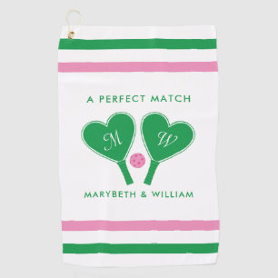 Serviette De Golf Mariage Préparé Vert et Rose Pickleball