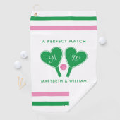 Serviette De Golf Mariage Vert et Rose Prépa Pickleball (En situation)