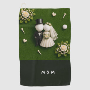 Serviette De Golf Mariée balle de golf et marié mariage sur l'herbe 