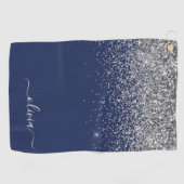 Serviette De Golf Marine Blue Silver Parties scintillant Girl Monogr (Horizontal)