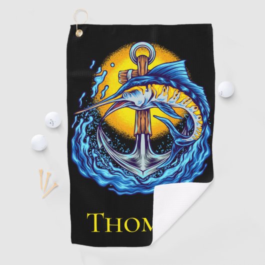 Serviette De Golf Marlin bleu, Ancre, vagues et soleil (En situation)