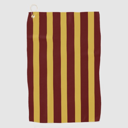 Serviette De Golf Maroon and Metallic Gold Vertical Striped (Devant)