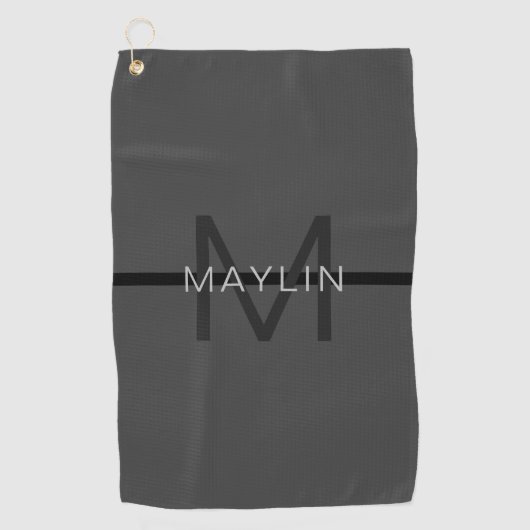 Serviette De Golf Masculine élégant gris foncé Nom et monogramme (Devant)