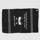 Serviette De Golf Masculine Modern Monogram Black White Golfer Clubs (Horizontal)
