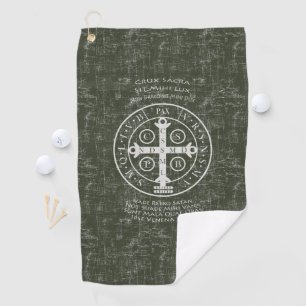 Serviette De Golf Médaille Saint Benoît avec prière latine