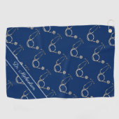 Serviette De Golf Médecin Médicale Stethoscope Motif Médecin Bleu (Horizontal)
