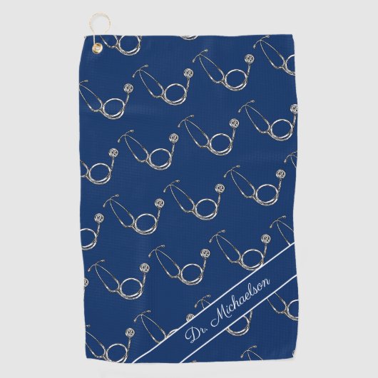Serviette De Golf Médecin Médicale Stethoscope Motif Médecin Bleu (Devant)