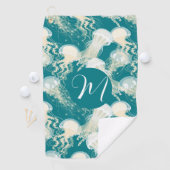 Serviette De Golf Méduse En Bleu Océan Été Saison Monogramme (En situation)