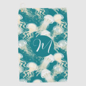 Serviette De Golf Méduse En Bleu Océan Été Saison Monogramme (Devant)
