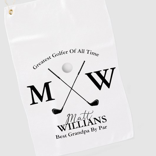 Serviette De Golf Meilleur nom de grand-père monogramme en blanc