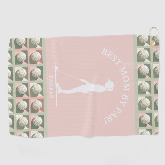 Serviette De Golf Meilleure Maman Par Par Pink Monogrammé (Horizontal)