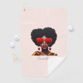Serviette De Golf Melanin Magic : Black Queen Rocking Heart Shades (En situation)
