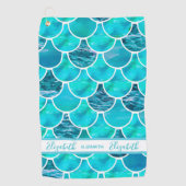 Serviette De Golf Mermaid écailles bleu turquoise nom (Devant)