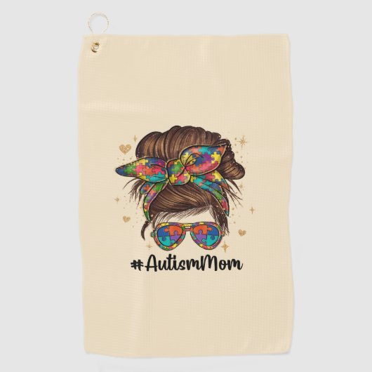 Serviette De Golf Messy Bun Fier Autisme Maman (Devant)