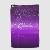 Serviette De Golf Métal brossé violet moderne avec Monogramme argent (Devant)