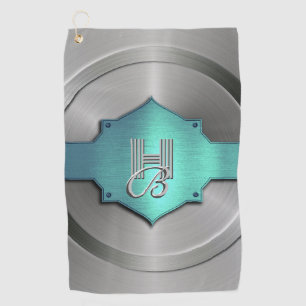 Serviette De Golf Métallo bleu vert acier trompe l’oeil Monogramme