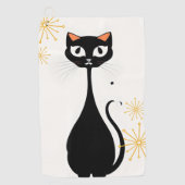 Serviette De Golf Mid Century moderne MCM Cool Chat noir (Devant)