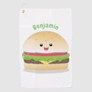 Serviette De Golf Mignon hamburger kawaii de dessin animé heureux