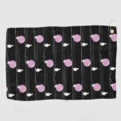 Serviette De Golf Mignonne Bubblegum Birds sur un Motif de fil Noir (Horizontal)