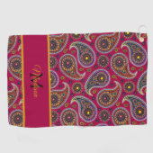 Serviette De Golf Mignonne Classic Paisley Rouge Jaune Monogramme (Horizontal)