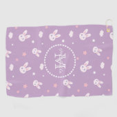 Serviette De Golf Mignonne lapin Lapin Pastel Nom du Motif Monogramm (Horizontal)
