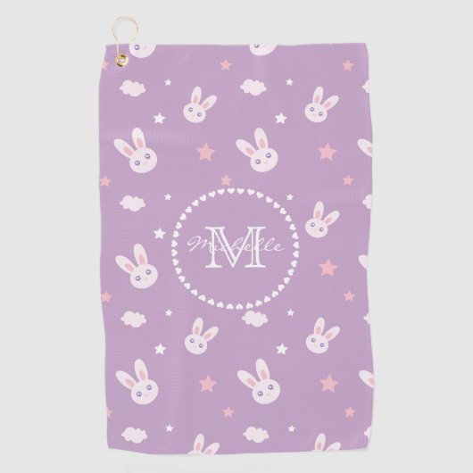 Serviette De Golf Mignonne lapin Lapin Pastel Nom du Motif Monogramm (Devant)