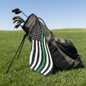 Serviette De Golf Mince ligne verte Drapeau américain Monogramme (Vert)