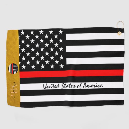 Serviette De Golf Mince Red Line & Firefighter, drapeau Monogrammed (Horizontal)