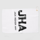 SERVIETTE DE GOLF MINIMALIST BLACK THREE LETTER MONOGRAM NAME WHITE (Horizontal)