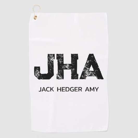 SERVIETTE DE GOLF MINIMALIST BLACK THREE LETTER MONOGRAM NAME WHITE (Devant)