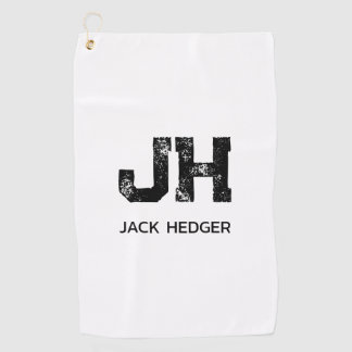 SERVIETTE DE GOLF MINIMALIST BLACK TWO LETTER MONOGRAM NAME WHITE