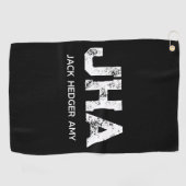 SERVIETTE DE GOLF MINIMALIST WHITE THREE LETTER MONOGRAM NAME BLACK  (Horizontal)