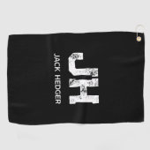 SERVIETTE DE GOLF MINIMALIST WHITE TWO LETTER MONOGRAM NAME BLACK (Horizontal)