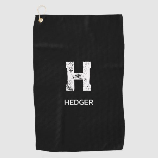 SERVIETTE DE GOLF MINIMALISTE BLANC UNE LETTRE MONOGRAMME NOM NOIR (Devant)
